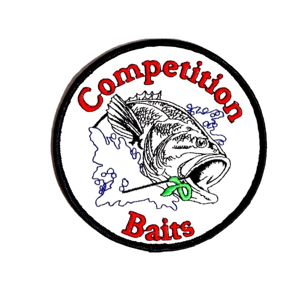 Competition Baits Bass Fish Patch Fabric Embroidered Cotton/Poly 4-in Gift NEW